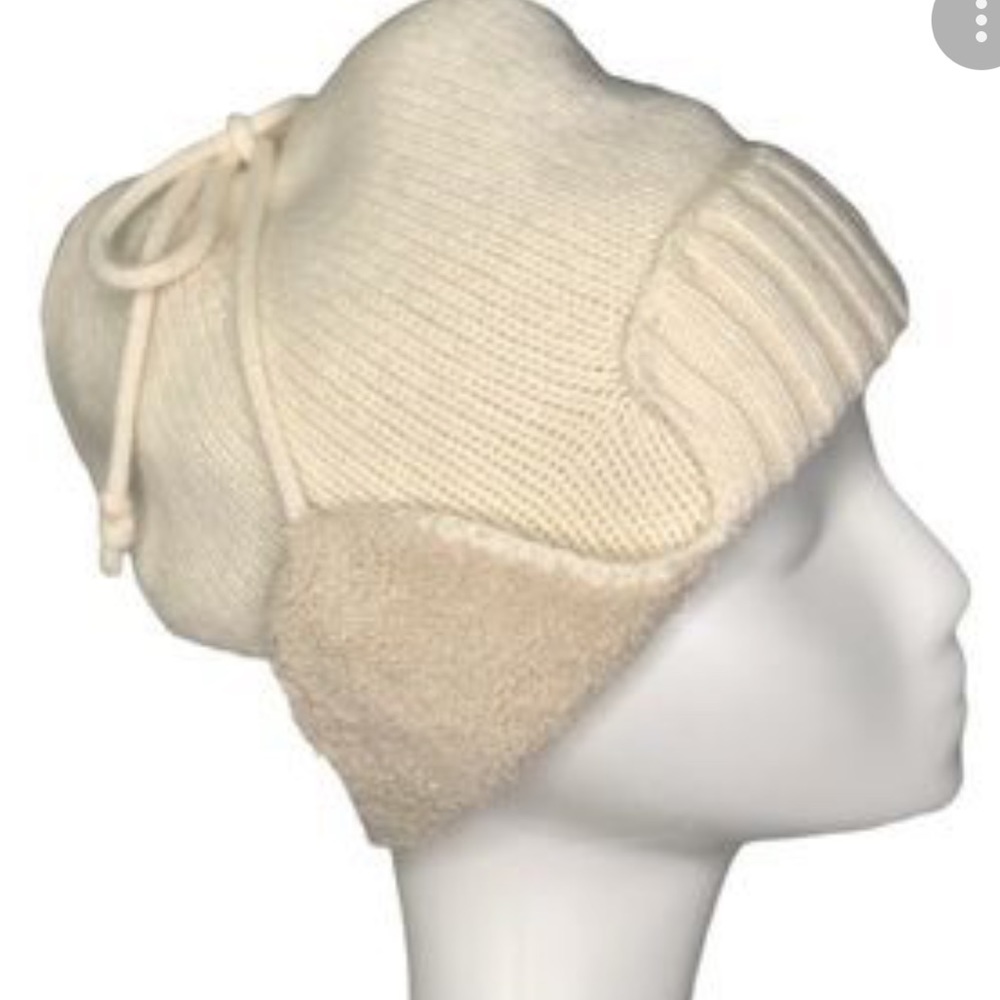 J. Crew Aviator Beanie JCrew Winter Hat Beige Fuzzy T5